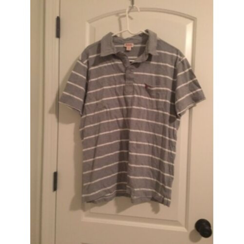 Mossimo Mens Short Sleeve Polo Shirt Gray & White Striped Size XL